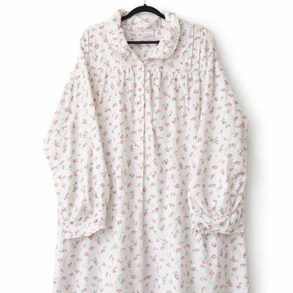 Lanz of Salzburg  Cotton Flannel Nightgown 3X Pink Rose Cottagecore Prairie - Picture 6 of 10